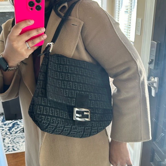 Fendi Monogram Black Suede Shoulder Bag - Picture 12 of 12